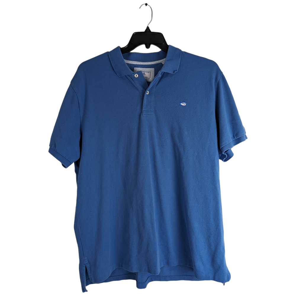Mens Southern Tide Skipjack Blue Short Sleeve Polo Shirt Fish Logo Size XL Golf